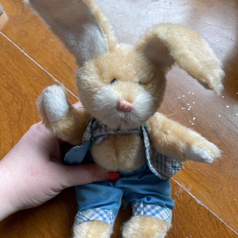 Spring Easter Bunny Rabbit Stuffed Animal Decor Blue Pants Plaid Vest Bowtie